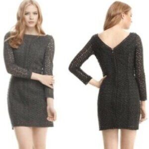 DVF Diane Von Furstenberg Gray Caritan Semi Sheer Crochet Overlay Sheath Dress 4